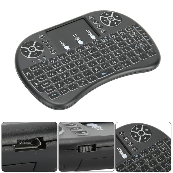 Mini trådløst tastatur med baggrundsbelysning Sort 2.4G RF 10-meter arbejdsafstand Smart Touchpad