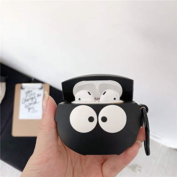 Kotelo yhteensopiva AirPods 1/2 kanssa, Super Söpö Luova Hauska Iso Silmäinen Musta Pölypallo Muotoinen Kotelo, Tyylikäs Sarjakuva Silikoni Kuuloke P