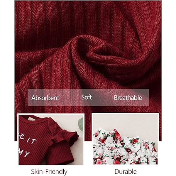 Nyfödd Spädbarn Baby Flicka Kläder Sparkdräkt Shorts Set Blommig Sommar Outfits Söta Baby Kläder Flicka red 100CM