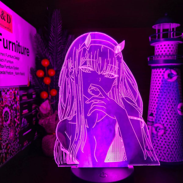 Zero Two 002 Darling in The FRANXX 3D Anime Lampe Led Illusionsbelysning Lampara til Julegave Nattelykter for Gutter PXJD