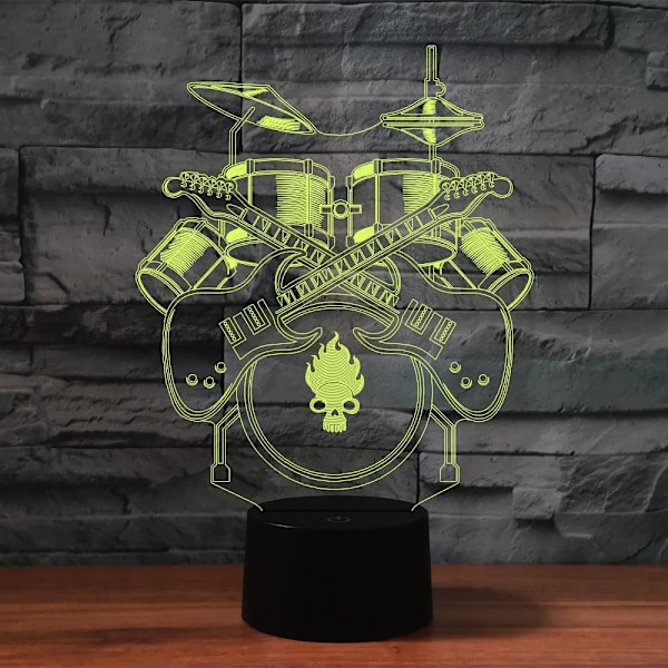 3D Trommesett Fjernkontroll 16 Farger Nattelysbilder Illusionsakryl LED Bord Nattbord Lampe Barn Soverom Skrivebord Dekor Bursdagsgaver Leke for Barn