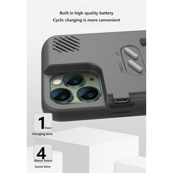 (1 sæt) Farveskærm-spilkonsol og iPhone-cover alt inklusive iPhone SUP sort (iPhone 14)