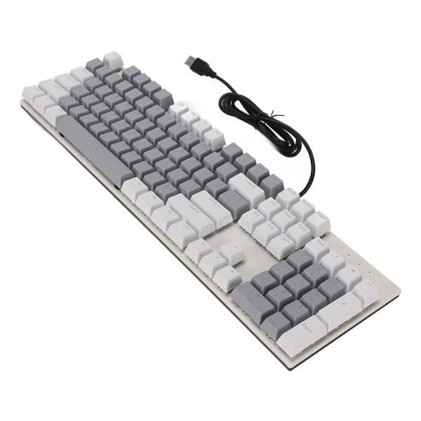 Mekanisk tastatur med 104 taster Blå bryter RGB USB Slitasjesikkert Ripebestandig spilltastatur White Gray