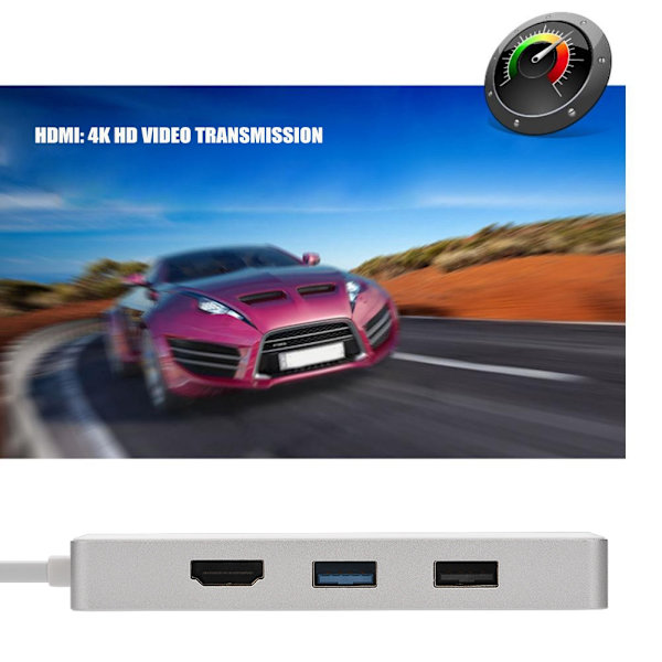 Type-C Hub Type-C til HDMI + USB3.0 + USB2.0 + RJ45 + TF/SD + PD Dockingstation