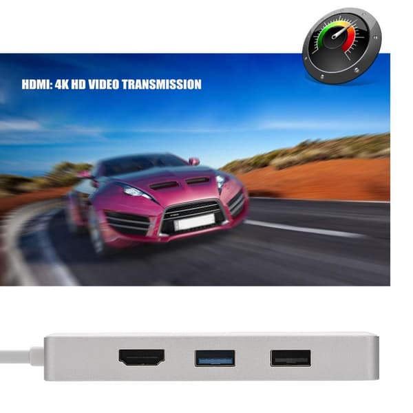 Type-C Hub Type-C til HDMI + USB3.0 + USB2.0 + RJ45 + TF/SD + PD Dokkingstasjon
