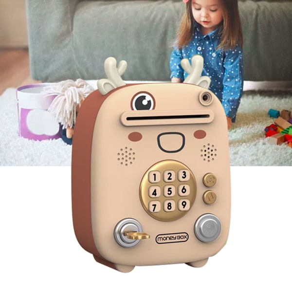 Mini Piggy Bank Syngende Elektronisk Piggy Bank Pengeskap med Fingeravtrykk Passord Ansiktsgjenkjenning Lysmusikk for Barn Gutter Jenter Liten Hjort