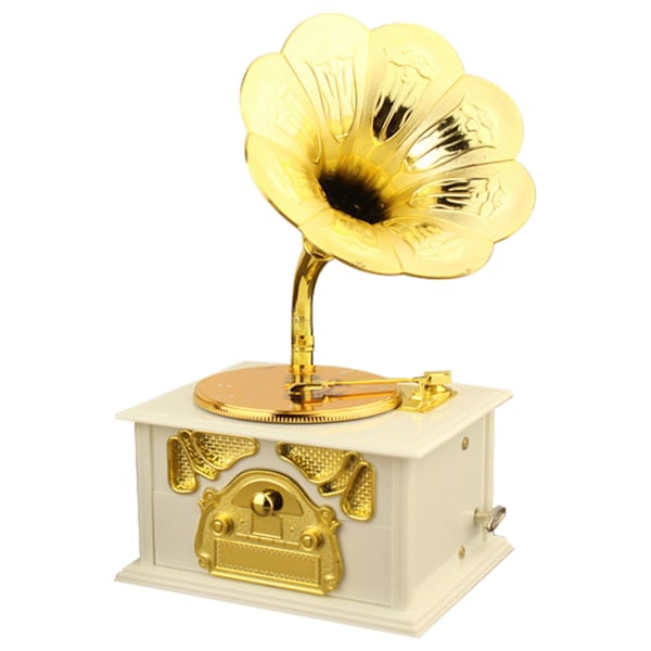 Retro Gramophone Musikæske Klassisk Grammofon Form Musikæske til Hjem Desktop Musikalsk Dekoration White