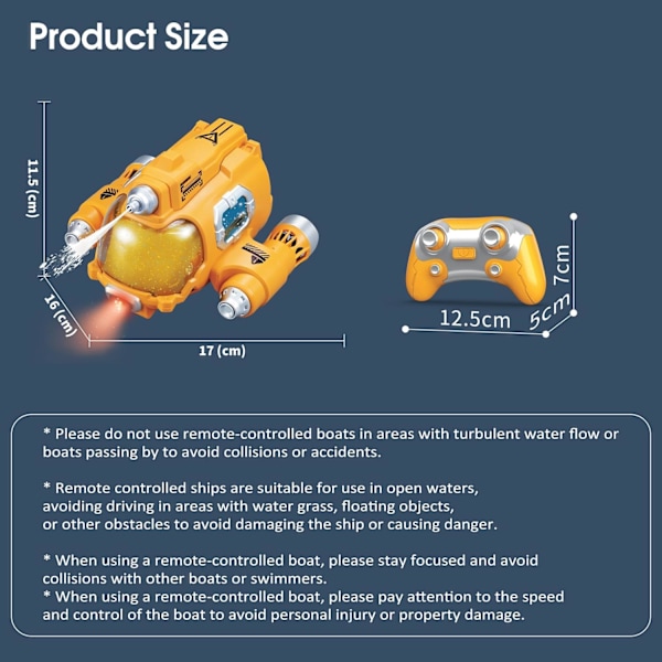 GoolRC fjernbetjente både til børn, RC båd vandlegetøj til svømmepøl og søer, 2,4 GHz RC gasbåd med LED-lys og vandskyderi til drenge