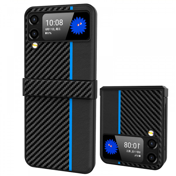 FÖR Samsung Galaxy Z Flip 3 5G Fodral, Hängselskydd Slim Fiber Texturerat PU Läder + Hård PC Fodral Anti-Fingeravtryck Stötsäkert Skydd för Galaxy Z F