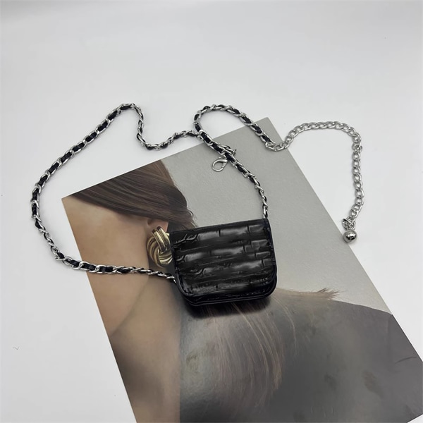 Kæde Bæltetaske Alfabet D Mini PU Dekorativ Kæde Bæltetaske til Fotografering Gratis Størrelse Black Stone Pattern