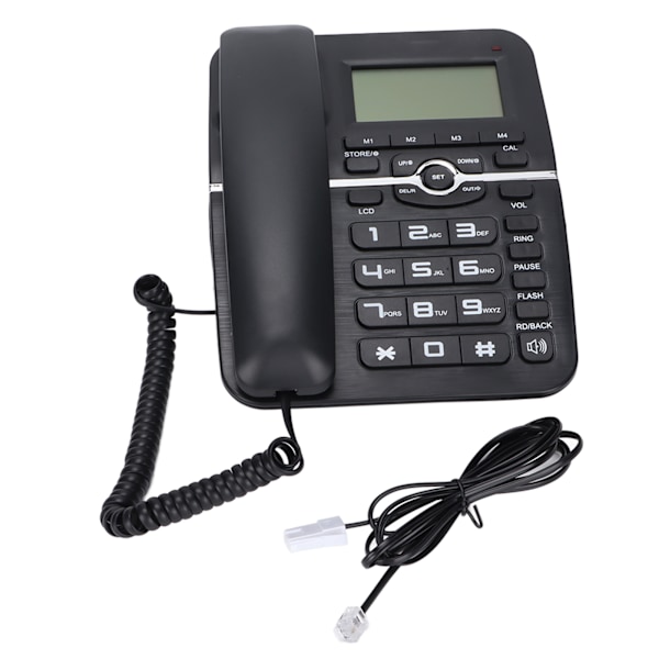 Sladdad fasttelefon med nummerpresentatör, handsfree, 4 snabbval, skrivbordsapparat med LCD-skärm för hem, hotell, svart