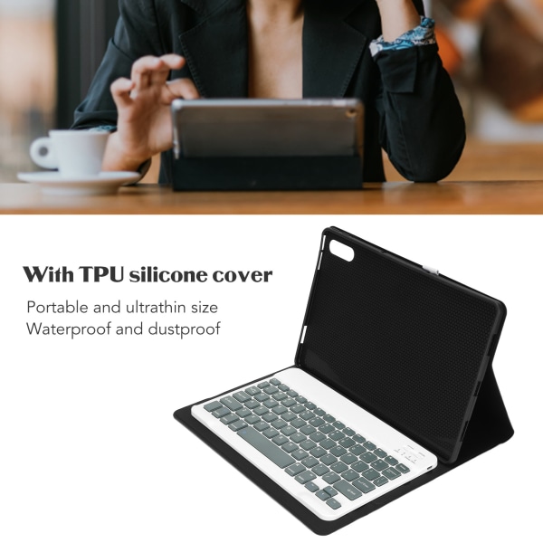 Mini trådløst tastatur 11,5 tommer stille tastning Vandtæt ultratyndt bærbart tastatur med lædercover til Xiaoxin Pad Pro5 Black