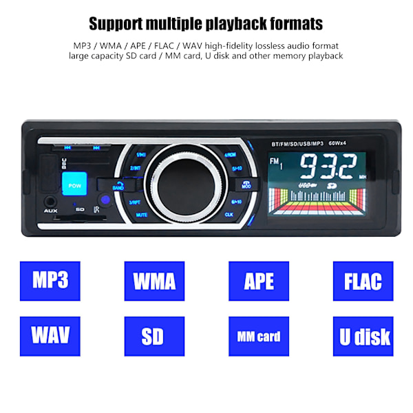Bluetooth-auton stereoradio, MP3-6203-soitin, yksi DIN