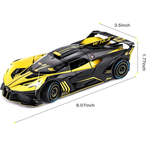 Legetøjsbilmodel kompatibel med 1:24 Bugatti Bolide Legering Støbt Bil Legetøj med Lys og Musik, Træk Tilbage Billegetøj til Børn Drenge Piger