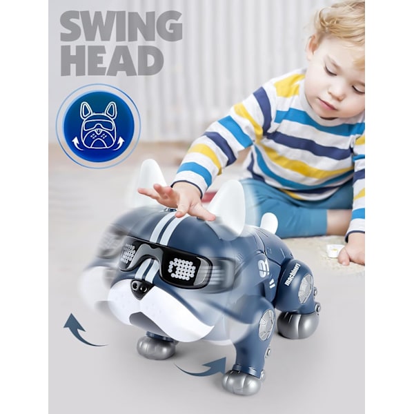 Blå robot hund leksak robotisk valp hund för barn, elektroniska husdjur bulldog för barn 3-8, kan dansa och LED-ögon, agera som en riktig hund, robo hund gåvor