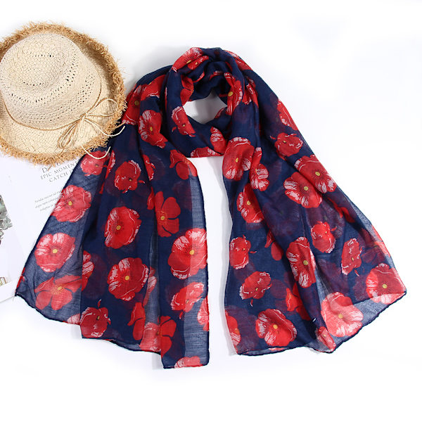 Poppy Scarf - Dam lätt blommig sjal för kvinnor, resetillbehör för våren, lätt, mjuk och andningsbar