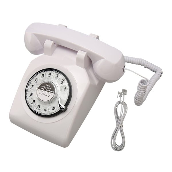 Retro roterande telefon gammaldags vintage fast telefon med mekanisk ringklocka högtalare för hushållskontor hotell vit