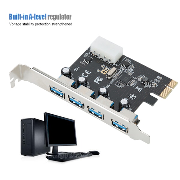 4-porttinen matalaimpedanssi PCI-E - USB3.0 VL805 -piirisarja nousemakortti Windowsille / XP/ Vista / Win7 / Win8