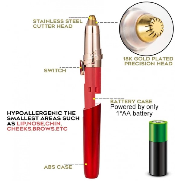 Kasvojen ajokone Eco Sähköinen kulmakarvojen trimmeri Mini huulten karvanpoisto Epilaattori Kulmakarvojen karvanpoisto Ammattimainen kivuton parranajokone Meikki Kannettava karvanpoisto (Punainen)
