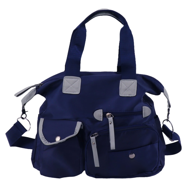 Dame Skulder Bag Multi Lommer Stor Kapasitet Glidelås Lukking Justerbar Rem Nylon Bag Blå Nylon Skulder Bag