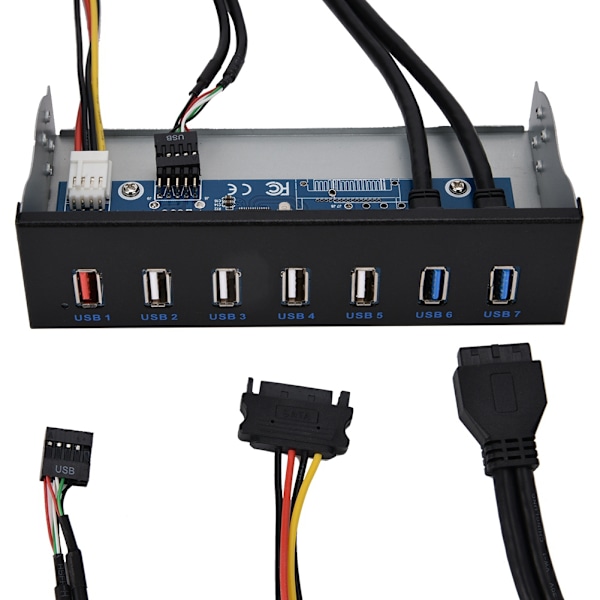 USB3.0 optisk stasjon frontpanel 5,25 tommer 7 port HUB 19PIN til 2 port U3+4 port U2 rask lading