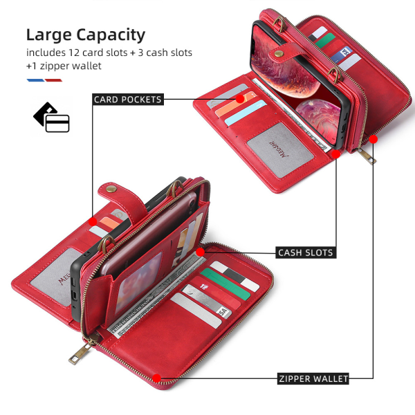 For iPhone 14 Pro Lommebokveske med kortholder og justerbar crossbody-snøring, PU-skinn kickstand kortspor flipdeksel