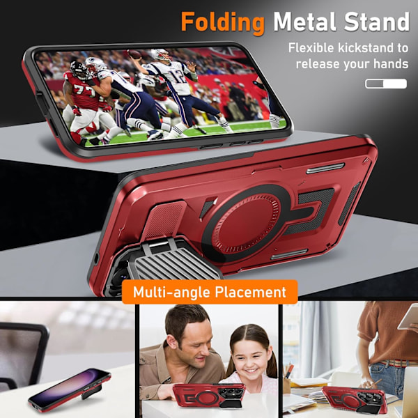 Samsung Galaxy S24/s25 Skal med Skärmskydd, [Kompatibel med Magsafe] [Justerbart Kamerastativ] Militärklassigt Stötsäkert Skydd Red