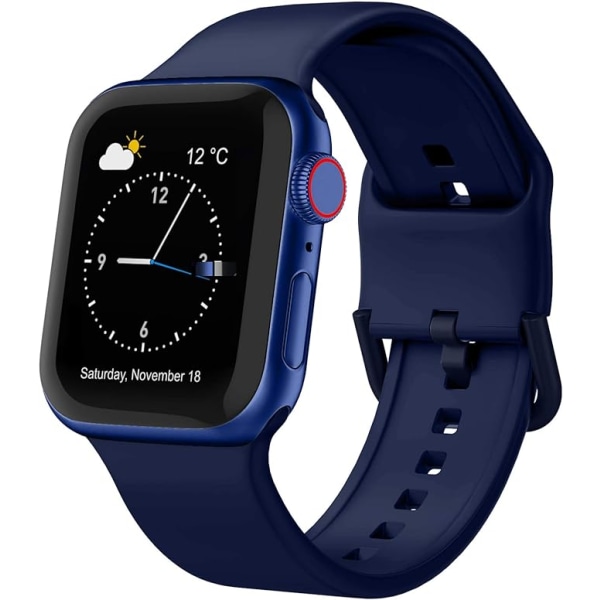Applen watch ranneke pehmeä silikoni Sports Wristband -vaihtoranneke, sopii koko Iwatch-sarjaan (Midnight Blue 42/44/45mm)