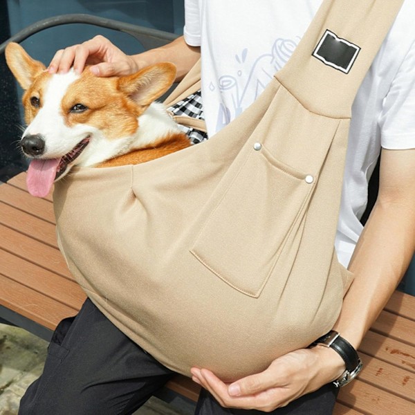 Slyngeveske for hund og katt, myk pose- og tote-design, egnet for valper, små hunder og katter (Khaki) Khaki