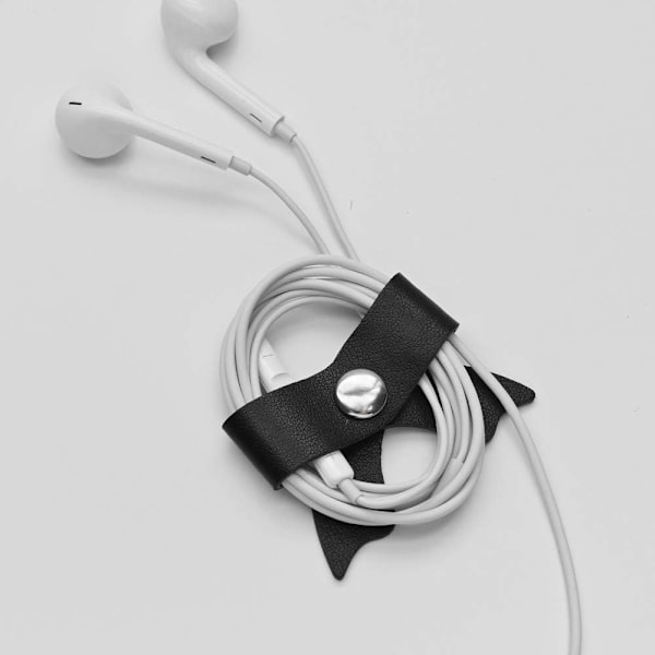 SenseAGE 5-pak Ledningsorganisator, Sløjfe Ledningsholder, Kabelorganisator USB-holder, Læder Kabelstyring, Kabelstropper, Øretelefonopvikler black