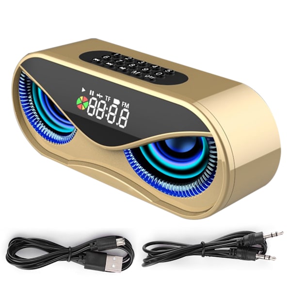 ABS Multifunction Alarm Clock Bluetooth Speaker Voice Prompt Call Function Independent Diaphragm Flashing Colorful Light Loudspeaker BoxGold