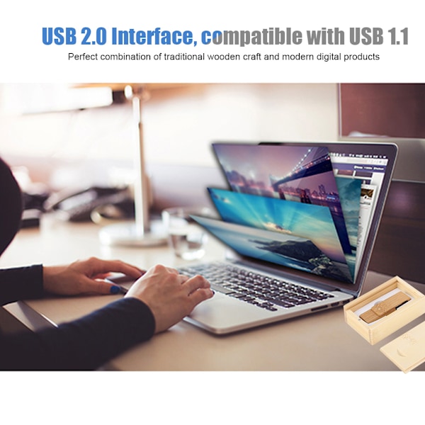 Træ roterende flashdrev opbevaring USB 2.0 U Disk Memory Stick (16G)