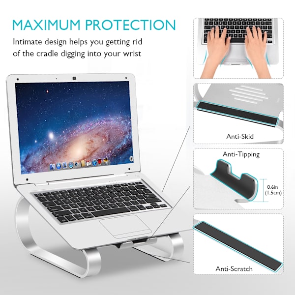 Bærbar computer stand, aluminium bærbar computer riser vinkelhøjde justerbar stand til MacBook og PC med anti
