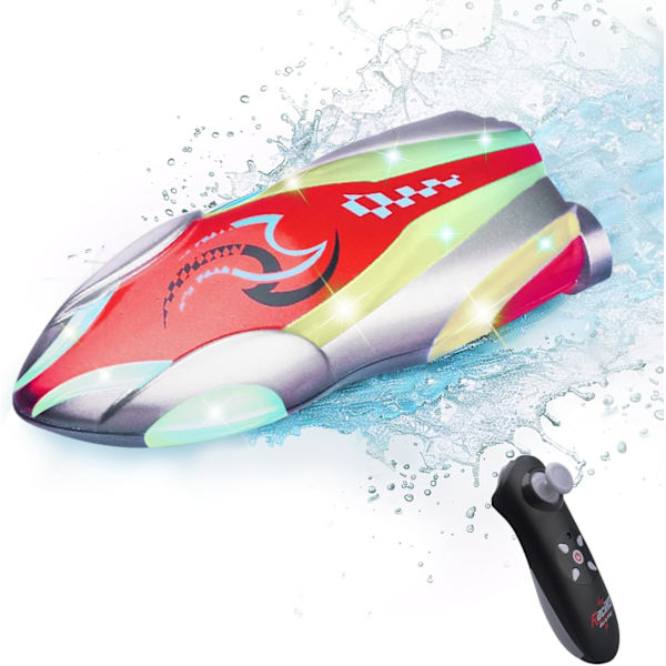 GoolRC Mini RC-båt med LED-lampor, fjärrstyrd båt för barn och vuxna, 2,4 GHz stunt RC-racerbåtar med 360° vändning för badkar, pooler och sjöar