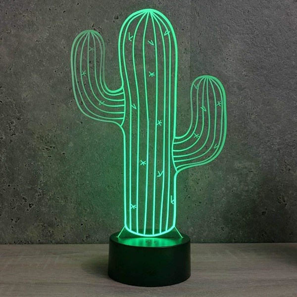 3D Kaktusblomma Nattlampa Illusion Led 7 Färgväxlande Touch Switch Borddekoration Lampor Present med Akrylplatt ABS-bas USB-kabel Leksak