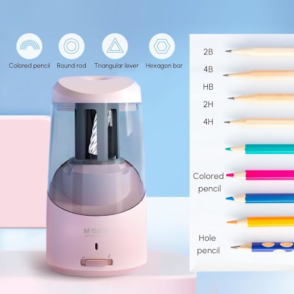 Sähköinen teroitin, kannettava automaattinen teroitin värikynille, automaattinen pysäytys, täysin automaattinen terävä ja nopea, USB-toiminto pink