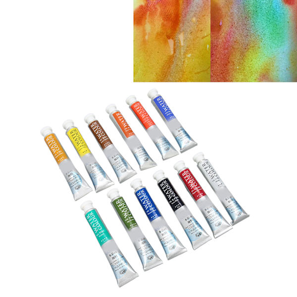 Vattenfärg 12 färger 9 ml tub ljusa levande fin transparens akvarellfärg set för konstnärsmålning