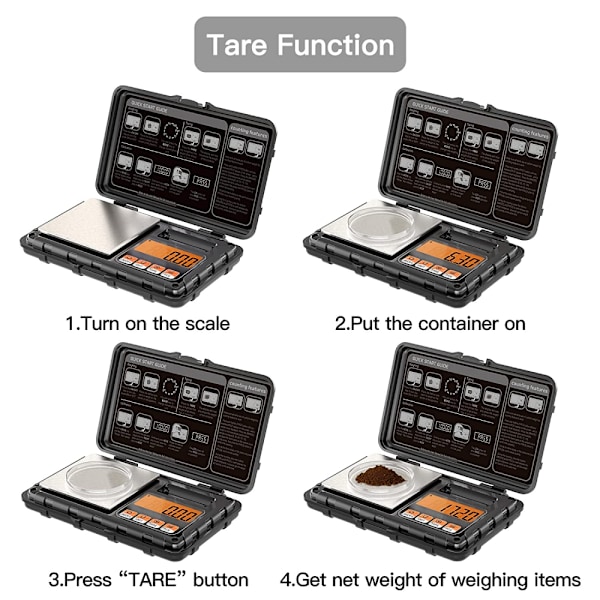Digital lommeskala, vejer gramskala, 200 g med 0,01 g, fødevareskala, smykkeskala sort, køkkenskala 200 g, 7 enhedskonvertering, miniscala til kaffe