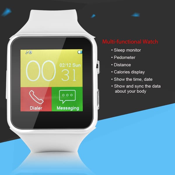 Klokke, Bluetooth-klokke, Smart Bluetooth-klokke, Bluetooth-klokke Android, Klokke med kamera Hvit