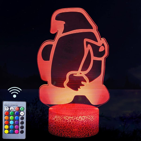 Qinwei nattlys 3D Illusion bordlampe for barn med fjernkontroll 16 farger -- A50