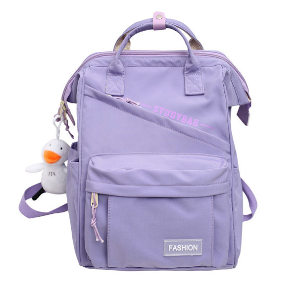 Ryggsäck enfärgad ryggsäck stor kapacitet väska högskolestudent gymnasieelev skolväska resväska Purple+Duck