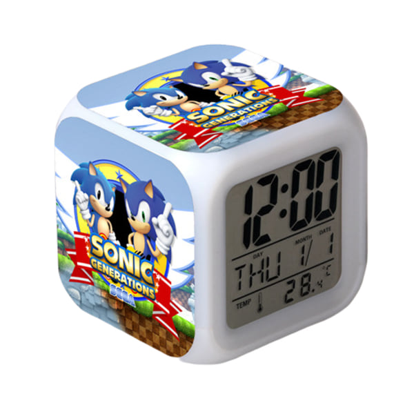 Wekity Sonic the Hedgehog Färgglad väckarklocka LED Kvadratisk klocka Digital väckarklocka med tid, temperatur, alarm, datum