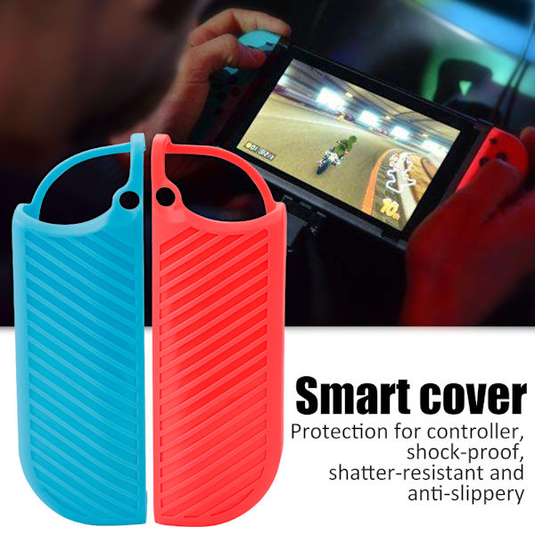 Mjukt TPU-spelkontrollfodral, skyddande smart cover för Nintendo Switch Joycon-kontroller (Blå   Röd)