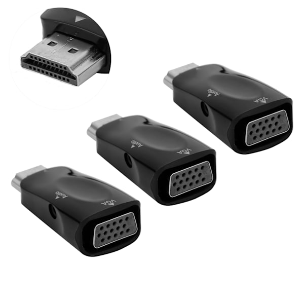 3 set HDMI-hane till VGA-hona-omvandlare 1080P videoadapter med ljudutgångskabel