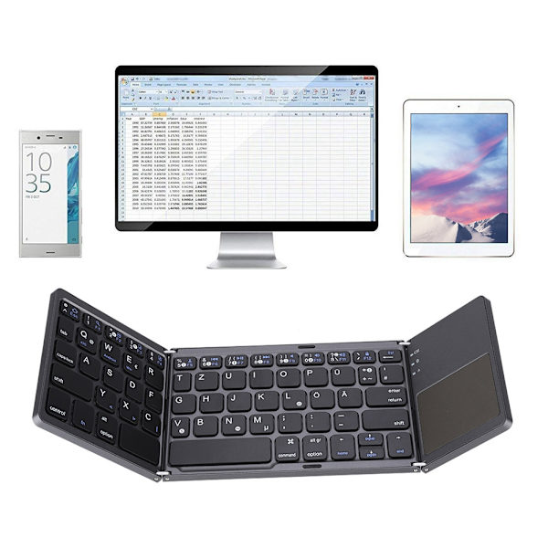Foldbar Bluetooth 3.0 Trådløst Tastatur Med Touchpad For Android/Windows/IOS