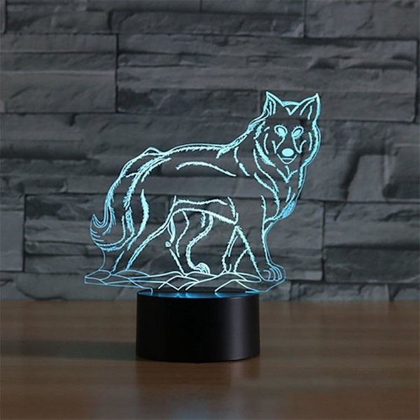 3D Optisk Illusion Varghuvud Färgrik Ljuseffekt Touch-brytare USB-driven LED Dekoration Nattlampa Skrivbordslampa