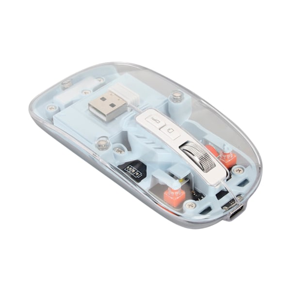 Trådlös Bluetooth-mus Transparent Clear Cool Shell Mute Click Färgglada Andningsljus Bärbar datormöss Blå