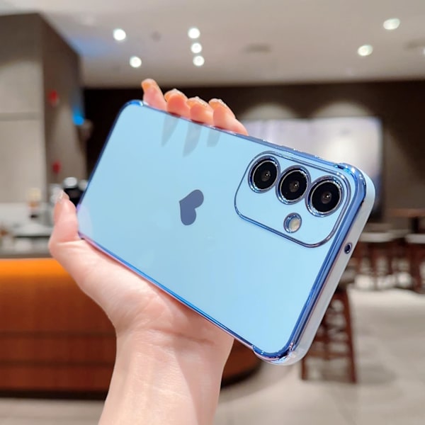 Samsung Galaxy S25 6.2\" puhelinkotelo, ylellinen söpö sydänkuvio sivussa, täysi kameran suojaus, pehmeä silikoni, iskunkestävä, galvanisoitu Blue