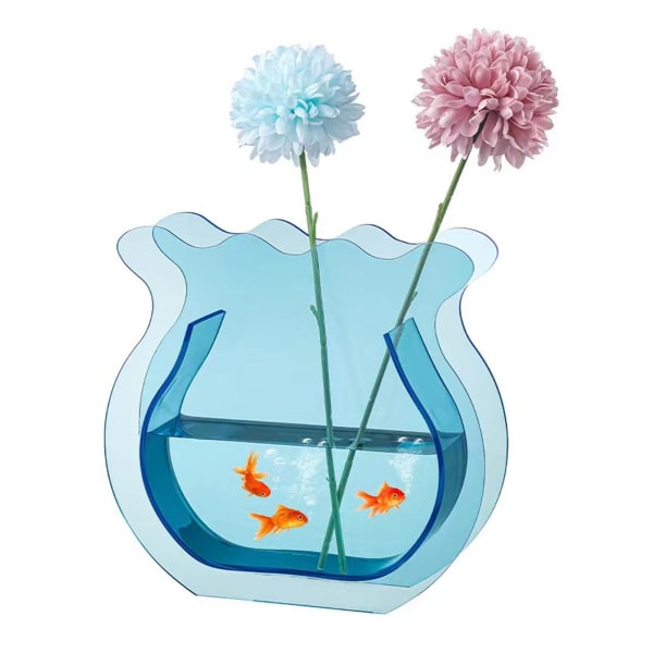 Fisketank Vase Transparent Tykk Akryl Glatting Enkel Moderne Liten Fisketank for Familie Kontor Sovesal Transparent Blue