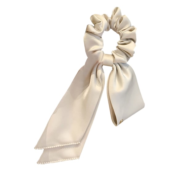 Bånd Satin Sløyfe Hår Scrunchies Elastisk Sikker Hold Elegant Satin Hestehale Holder for Jenter Kvinner Beige